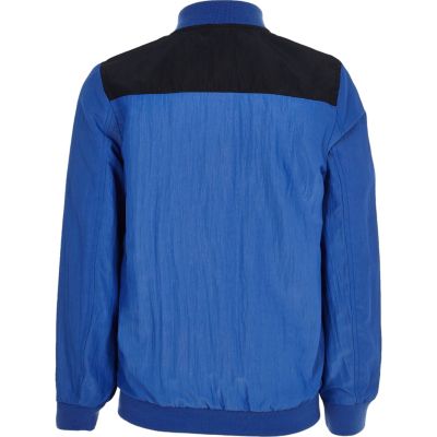 Boys blue sporty colour block bomber jacket